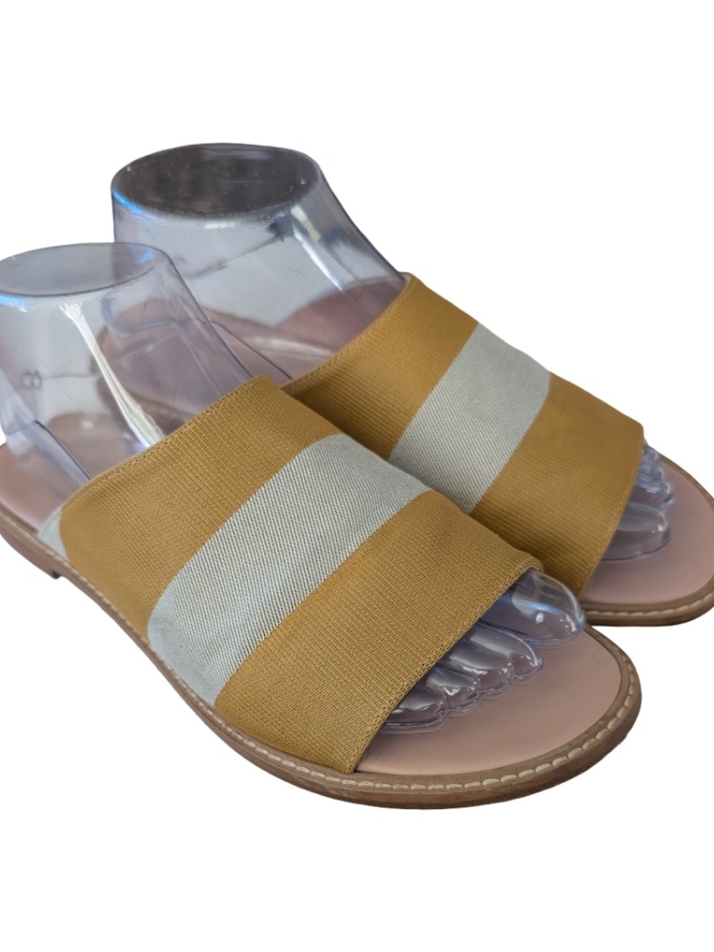 Weekend Max Mara Mustard Cream Strip Slide Sandals Slip On Shoes Summer Flats 40